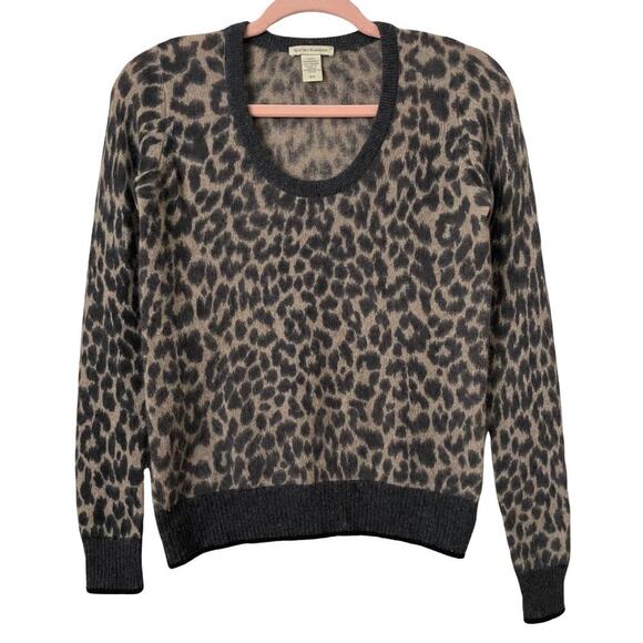 White + Warren Sweater Womens XS Brown 100% Cashmere Animal Print Cheetah Knit - Picture 1 of 11